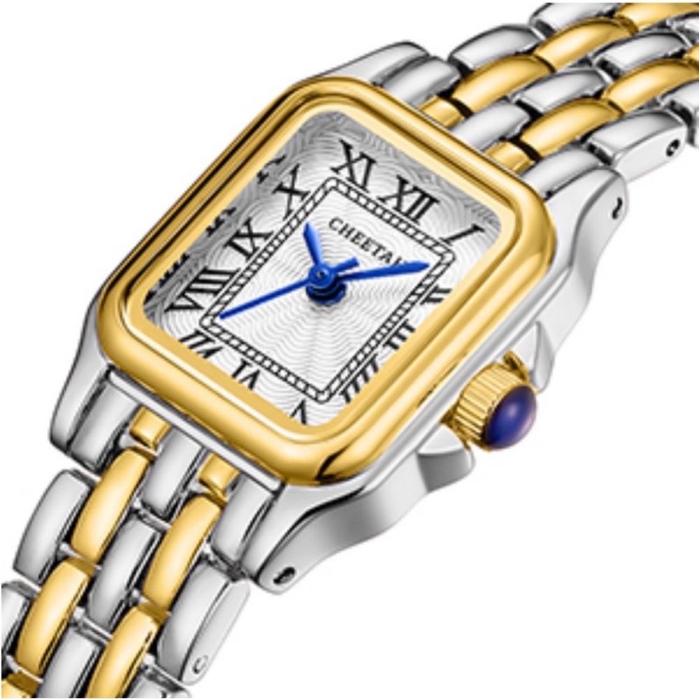 Cheetah Two-Tone Gold and Silver Women's Bracelet Watch with Blue Hands-New
